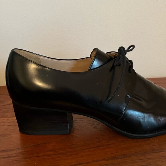 Vintage Black Leather Enzo Angiolini Heeled Oxford Lace Ups - 8 / 8.5 - Picture 3 of 6
